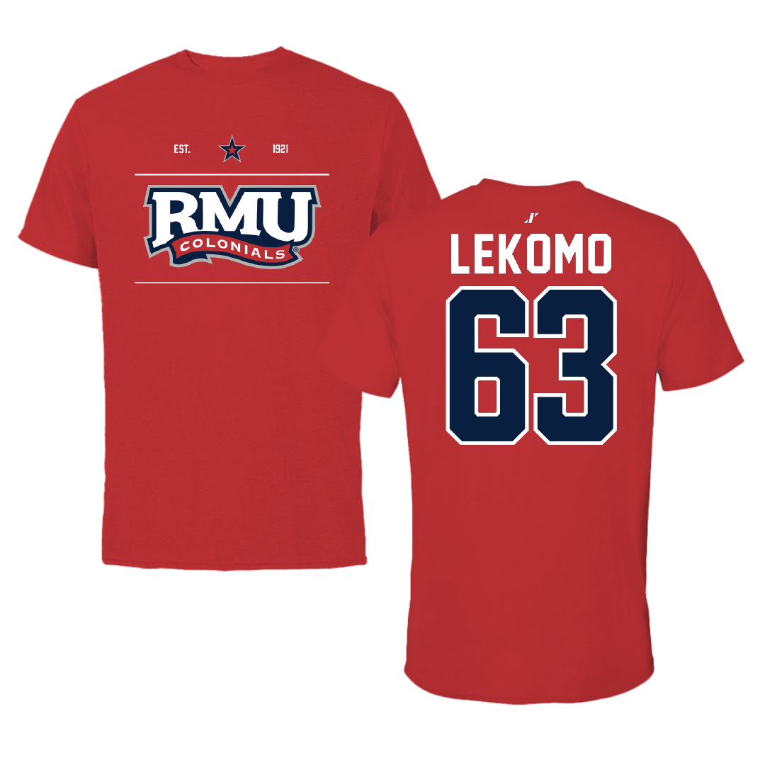Robert Morris University Football Red General Tee - #63 Yann Lekomo