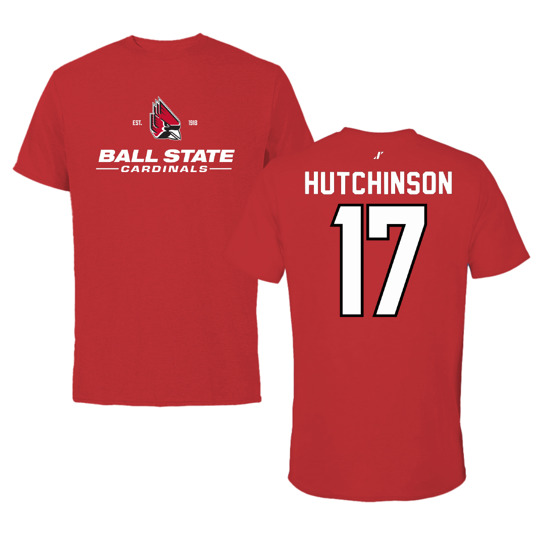 Ball State University Baseball Red General Tee - #17 Connor Hutchinson