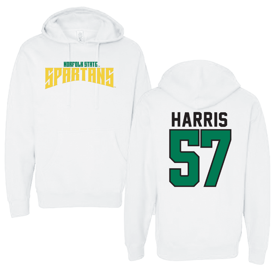 Norfolk State University Football White Classic Hoodie - #57 Stewart Harris