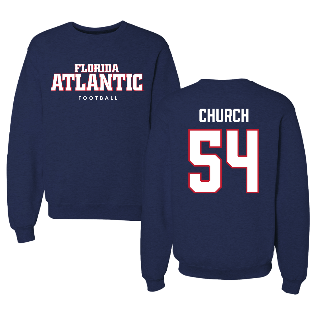 Florida Atlantic University Football Navy Crewneck - #54 Jordan Church