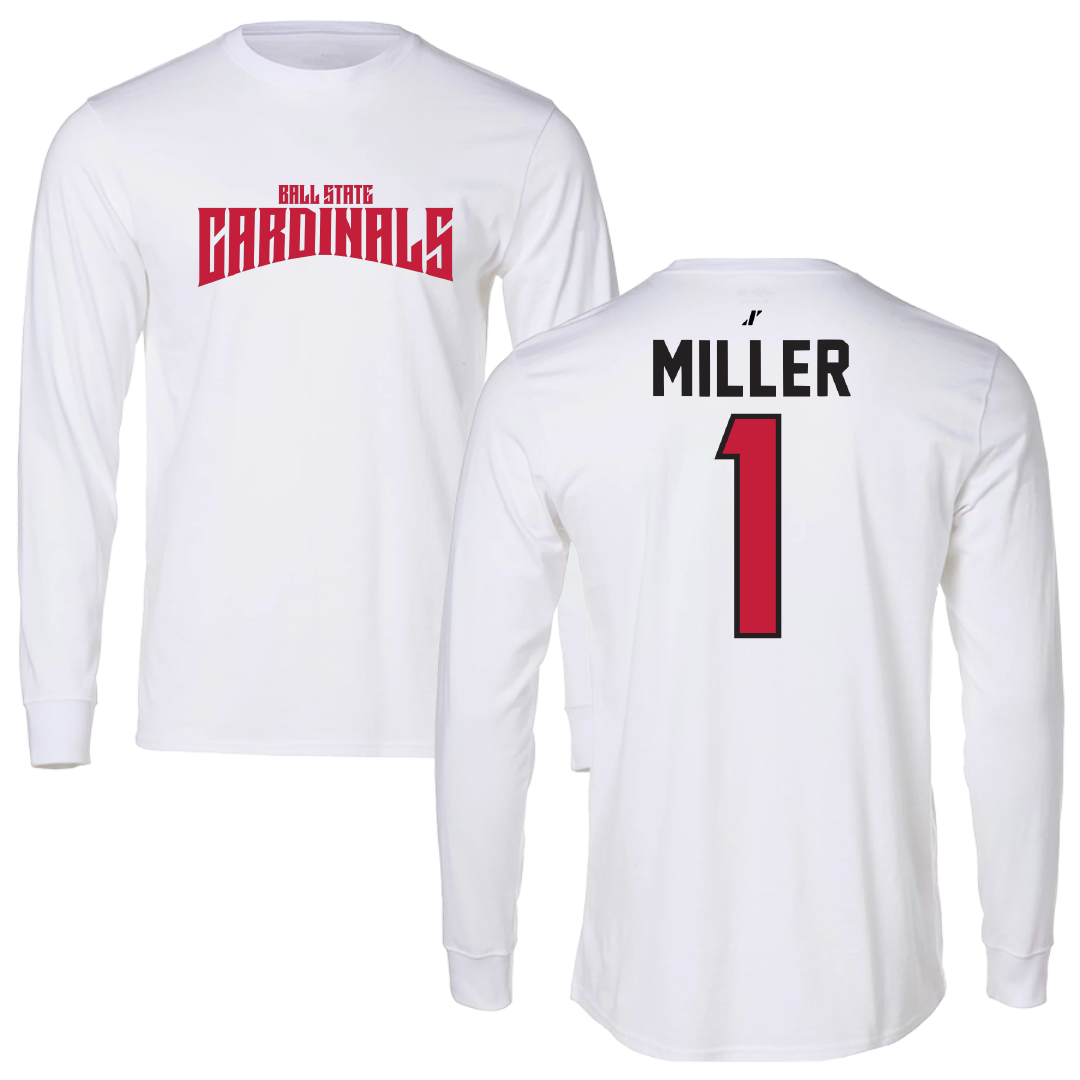 Ball State University Baseball White Classic Long Sleeve - #1 Grant Miller