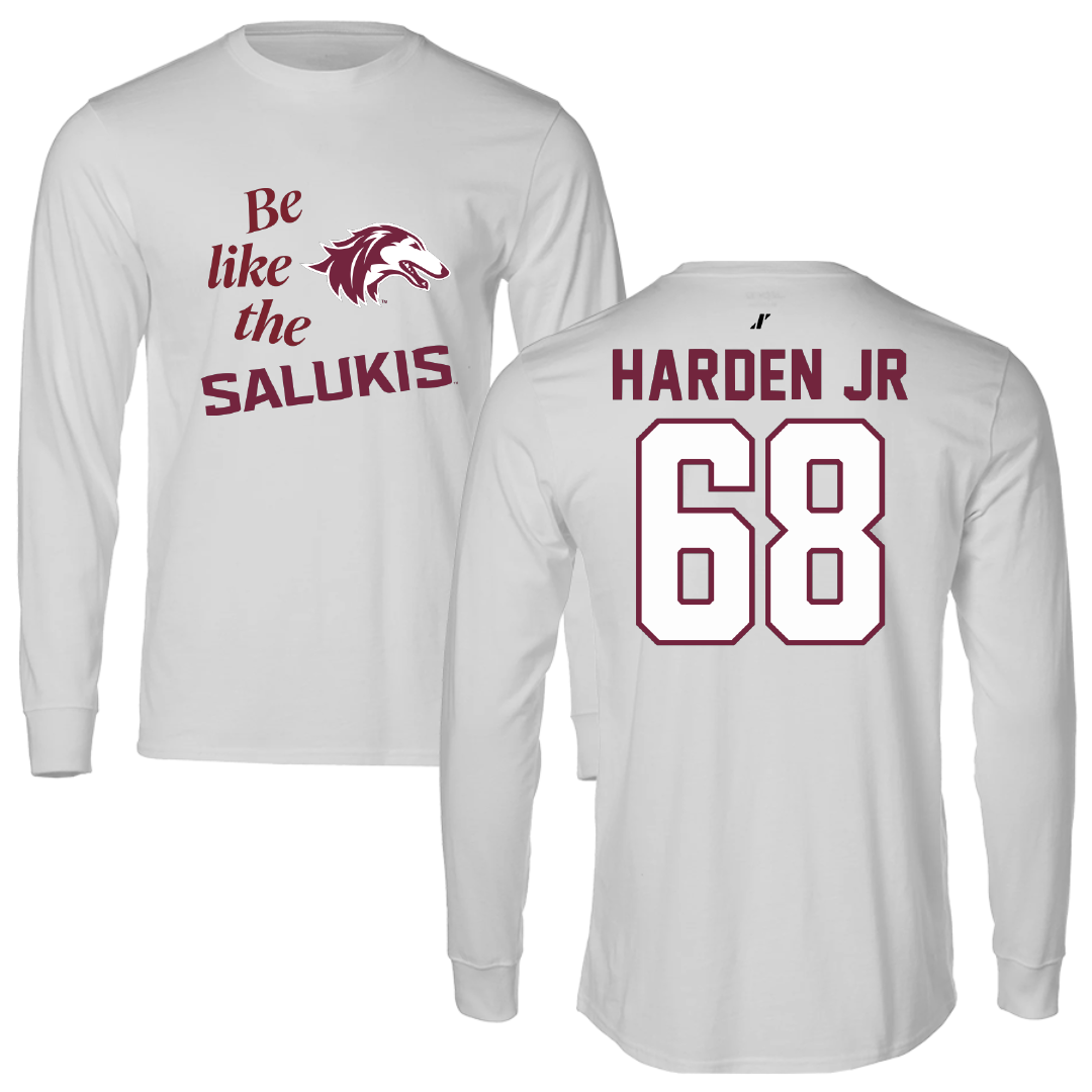 Southern Illinois University at Carbondale Football Light Gray Be Like Us Performance Long Sleeve - #68 Derek Harden Jr