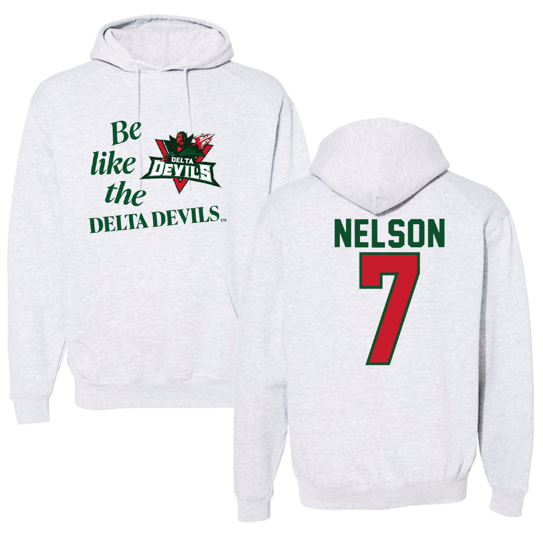 Mississippi Valley State University Football Light Gray Be Like Us Hoodie - #7 Camo Nelson
