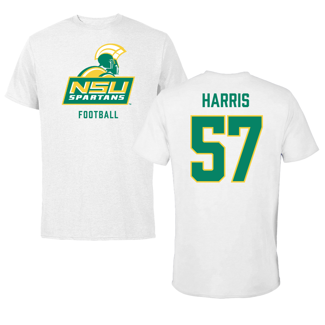 Norfolk State University Football White Tee - #57 Stewart Harris