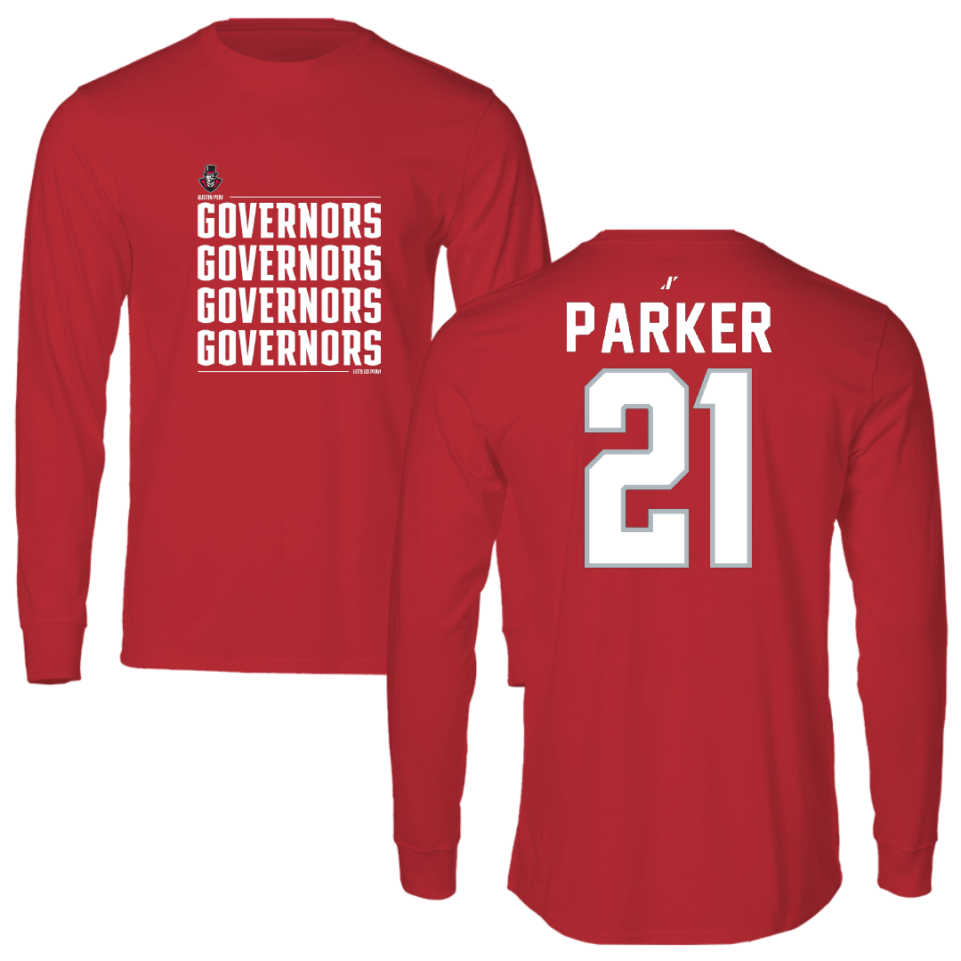 Austin Peay State University Football Red General Performance Long Sleeve - #21 Denver Parker
