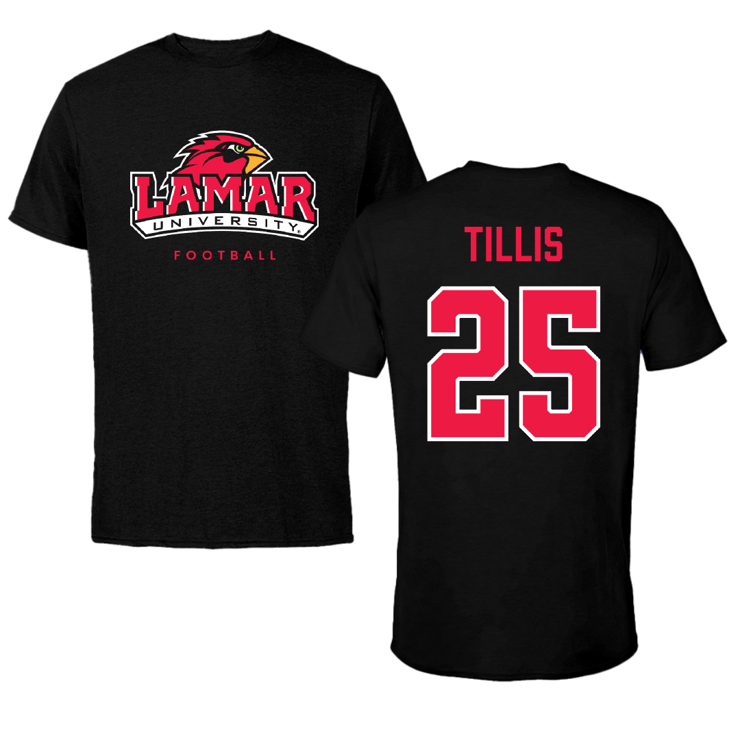 Lamar University Football Black Performance Tee - #25 Jonavon Tillis