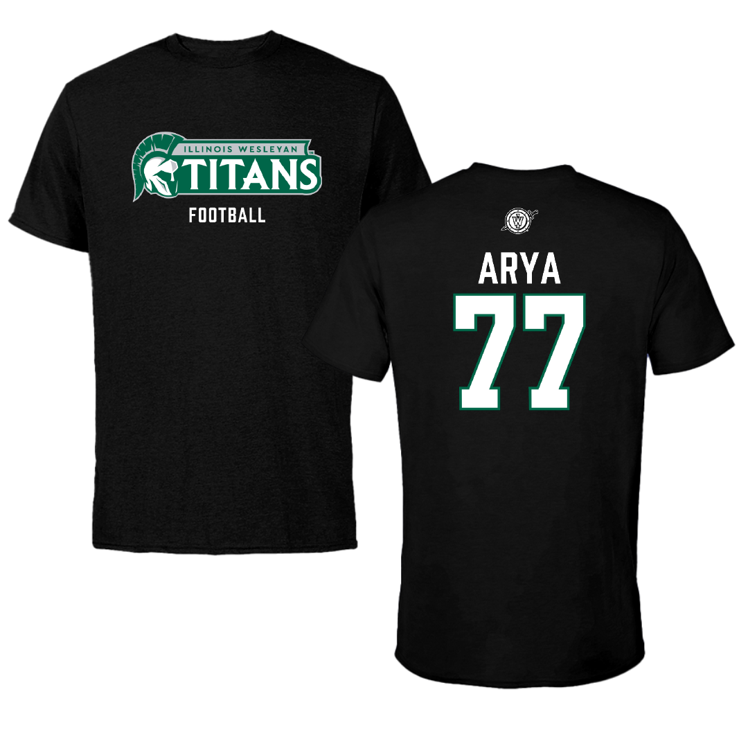 Illinois Wesleyan University Football Black Performance Tee - #77 Justin Arya