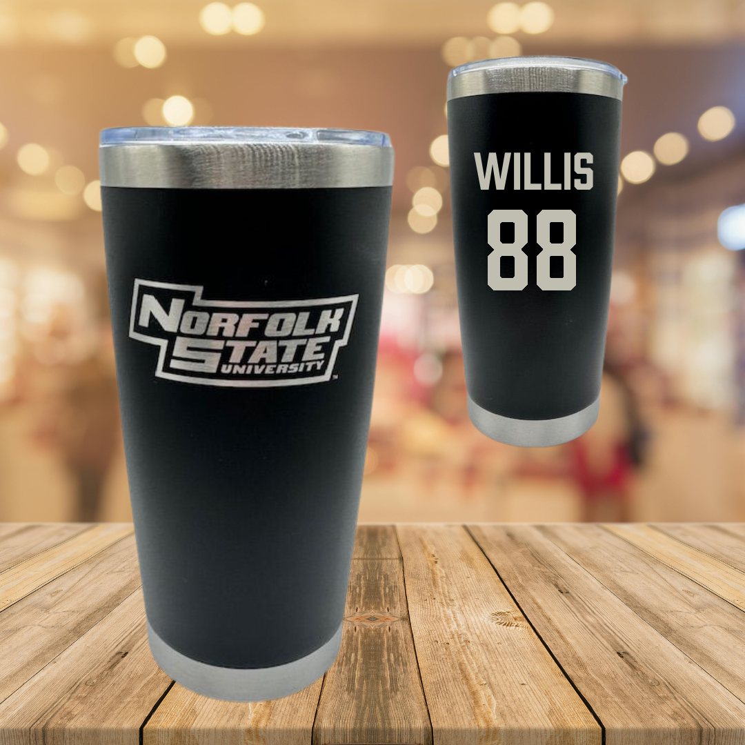 Norfolk State University Football Black Stainless Steel Tumbler - #88 Toby Willis