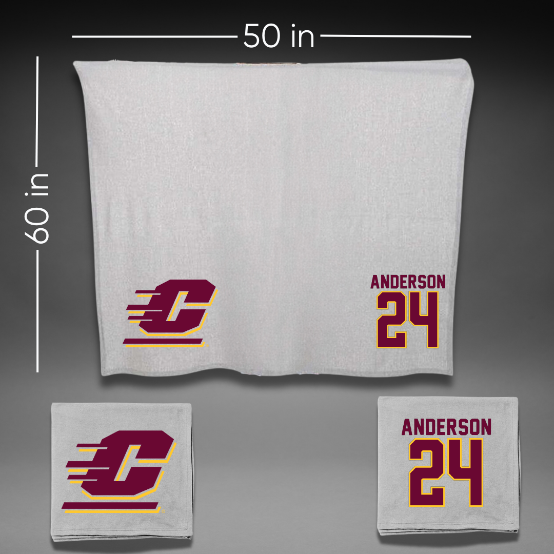 Central Michigan University Basketball Gray Blanket - #24 Taylor Anderson