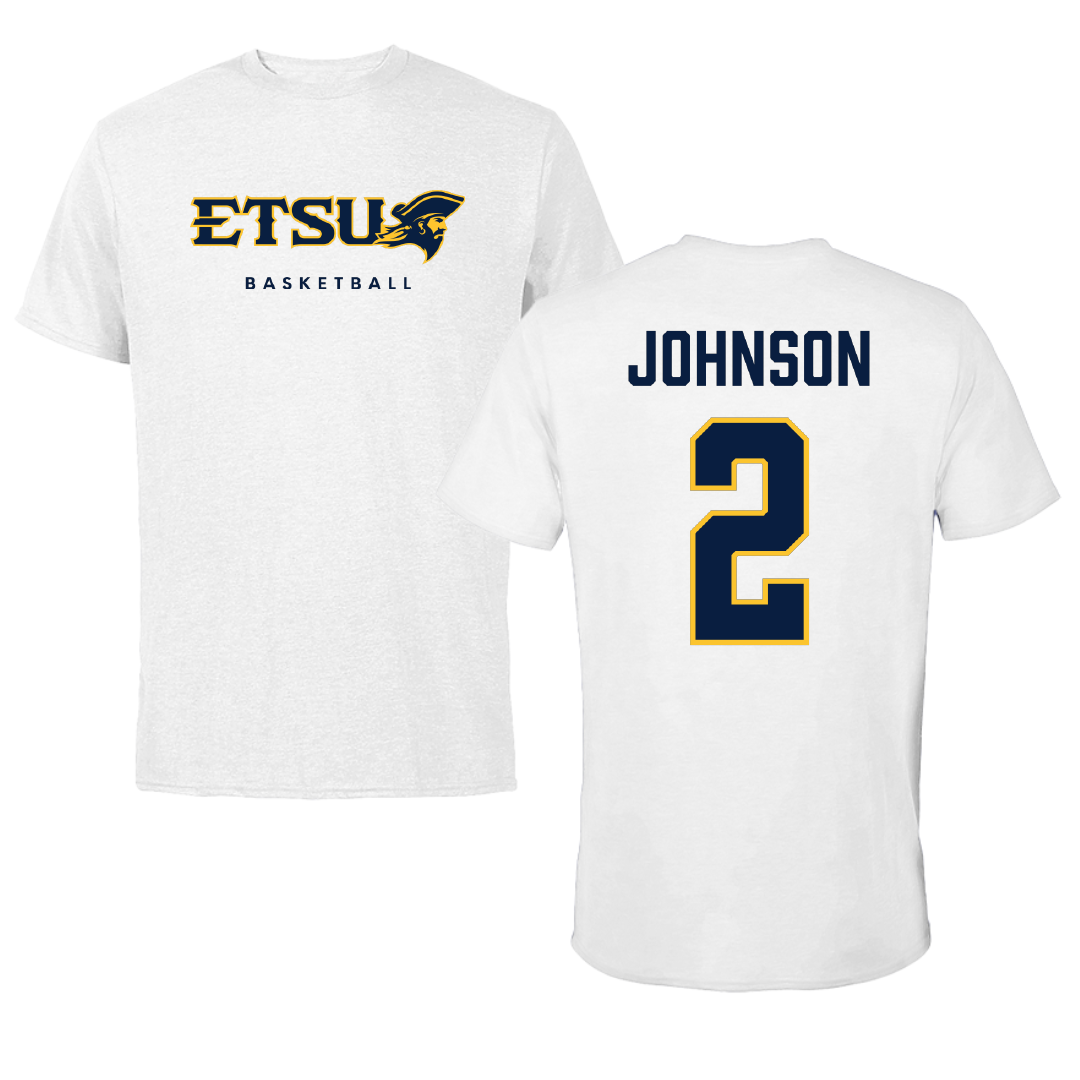East Tennessee State University Basketball White Performance Tee - #2 Maki Johnson