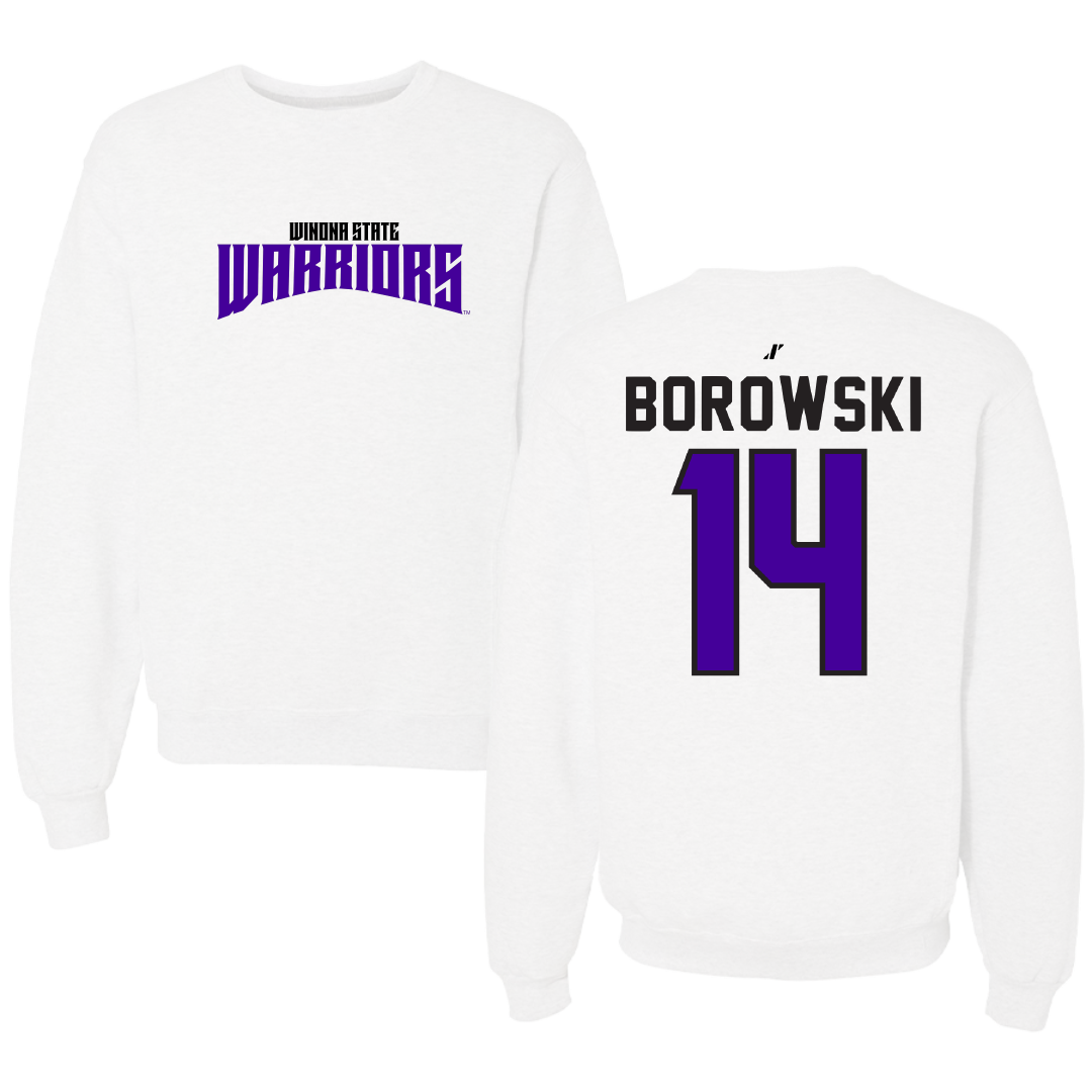 Winona State University Basketball White Classic Crewneck - #14 Ty Borowski
