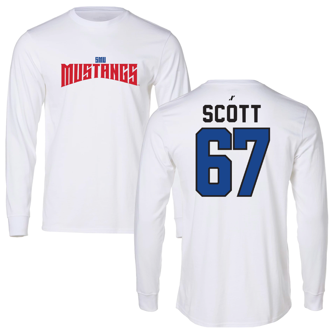 Southern Methodist University Football White Classic Long Sleeve - #67 Sean Scott