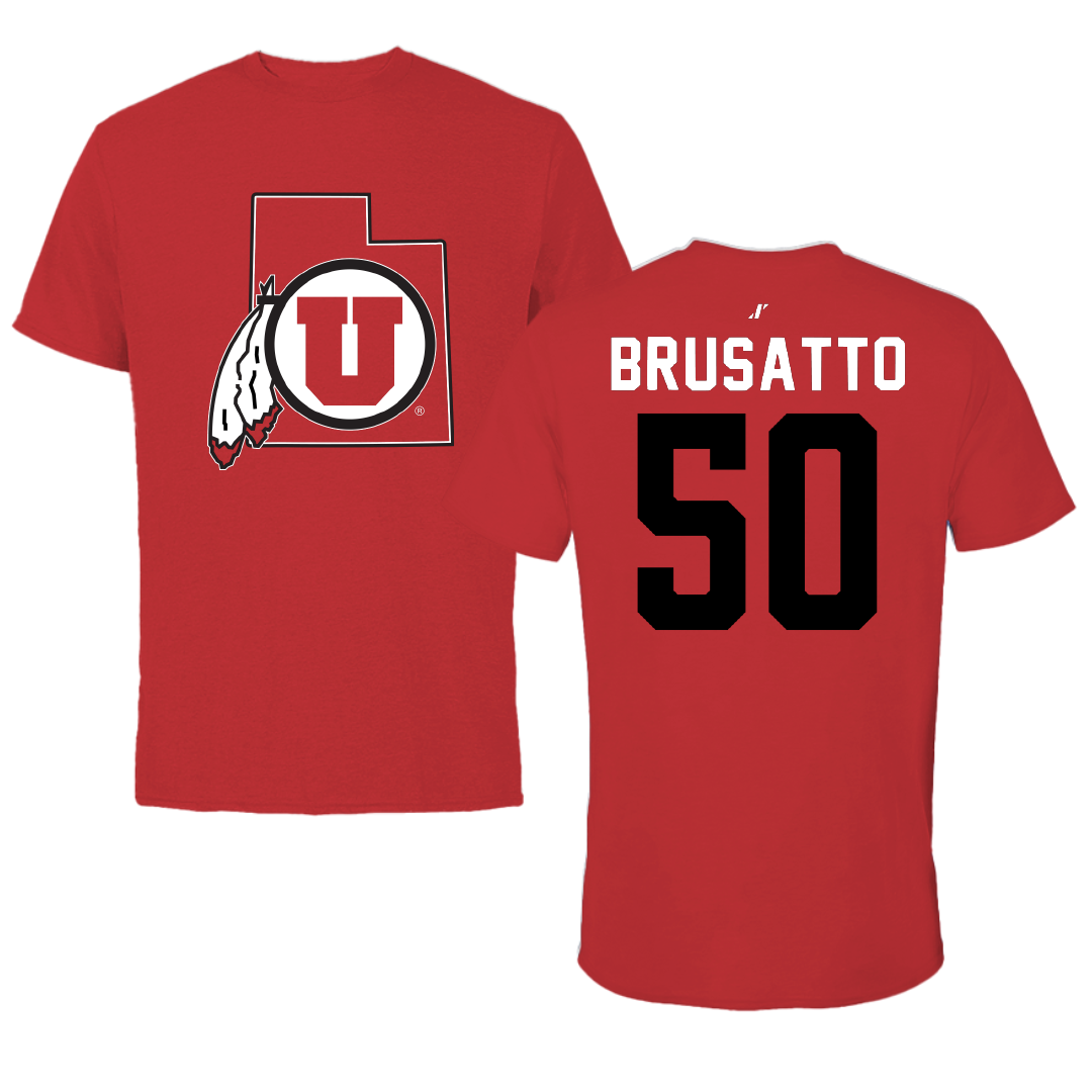 University of Utah Football Red State Performance Tee - #50 Justice Brusatto