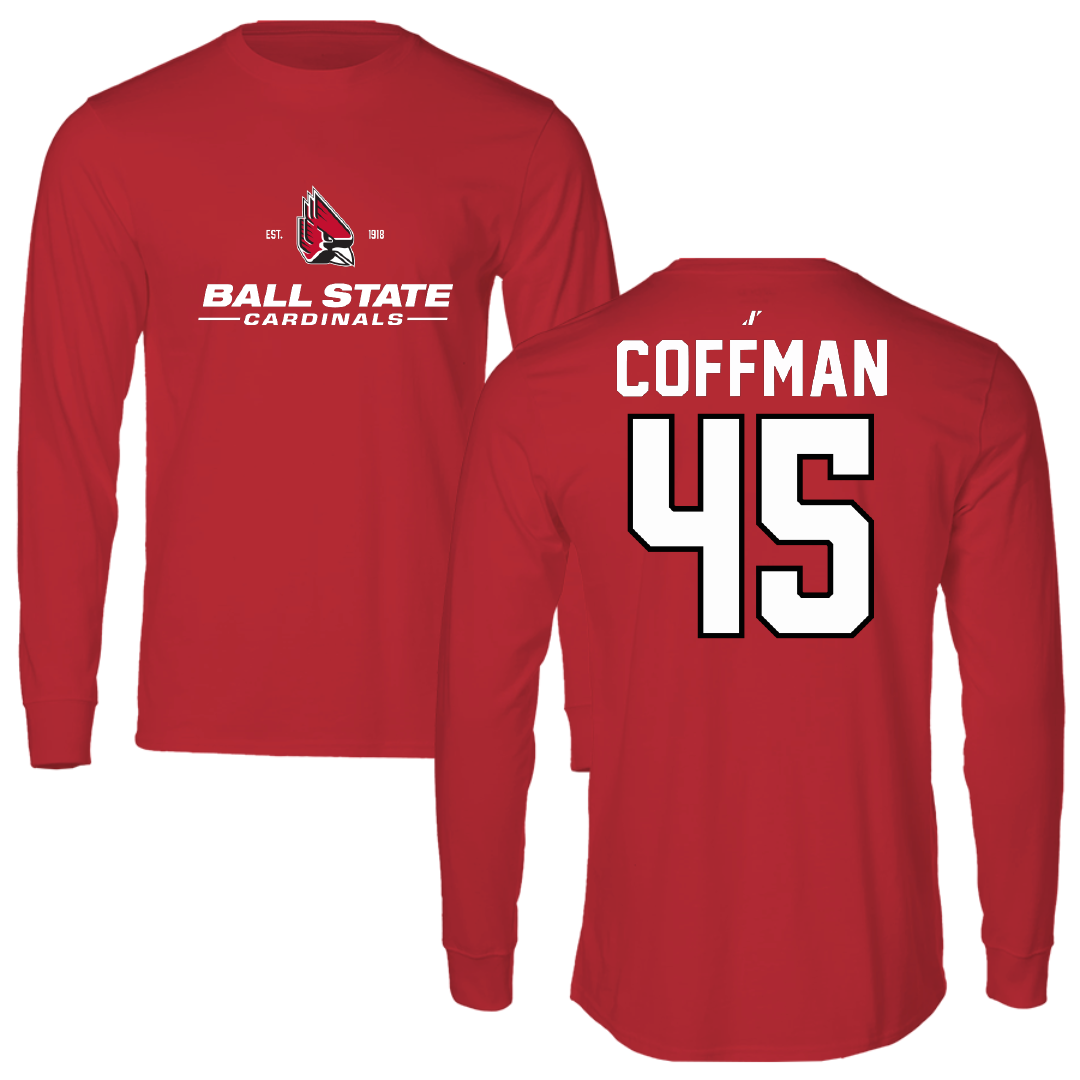 Ball State University Baseball Red General Performance Long Sleeve - #45 Owen Coffman