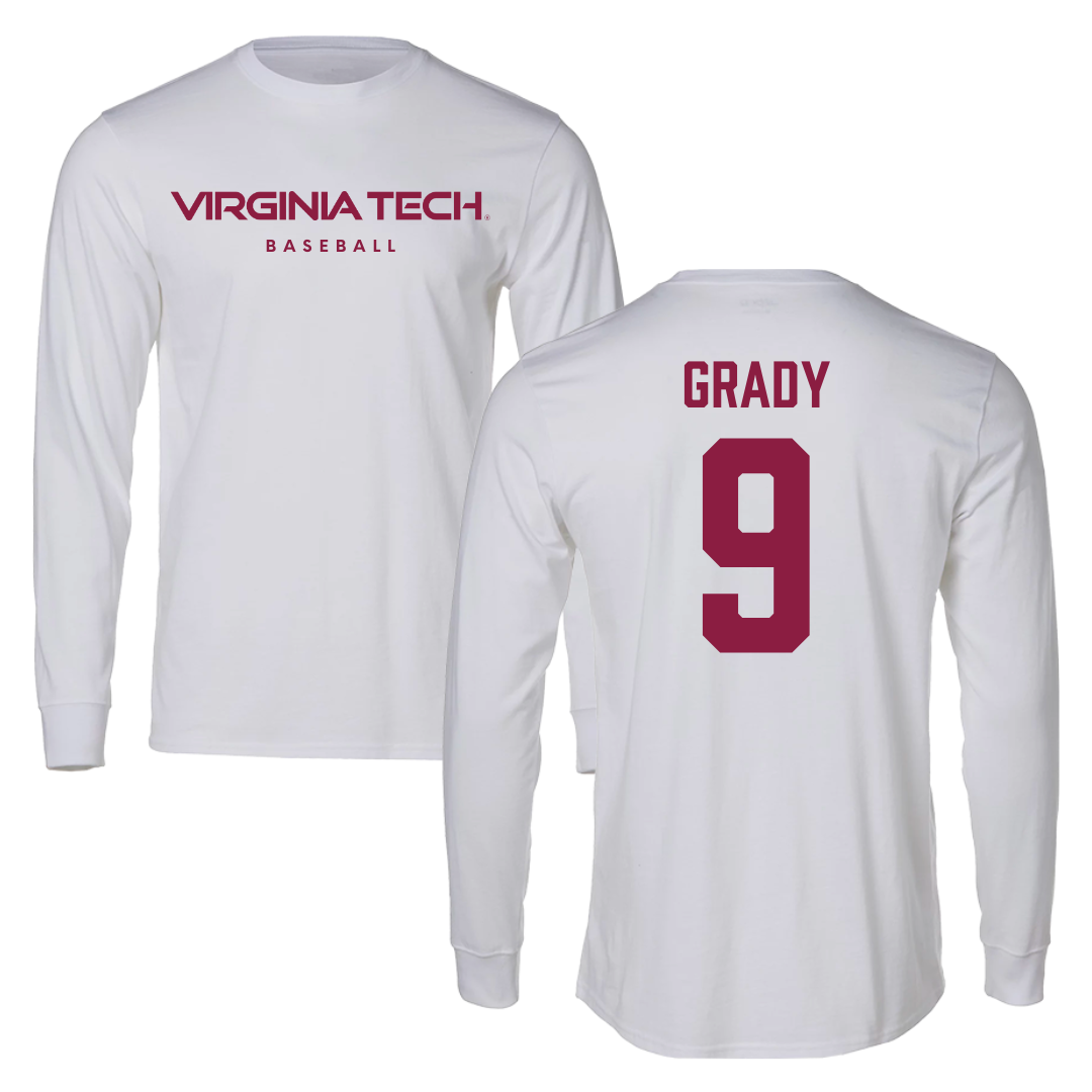 Virginia Tech Baseball White Long Sleeve - #9 Clay Grady