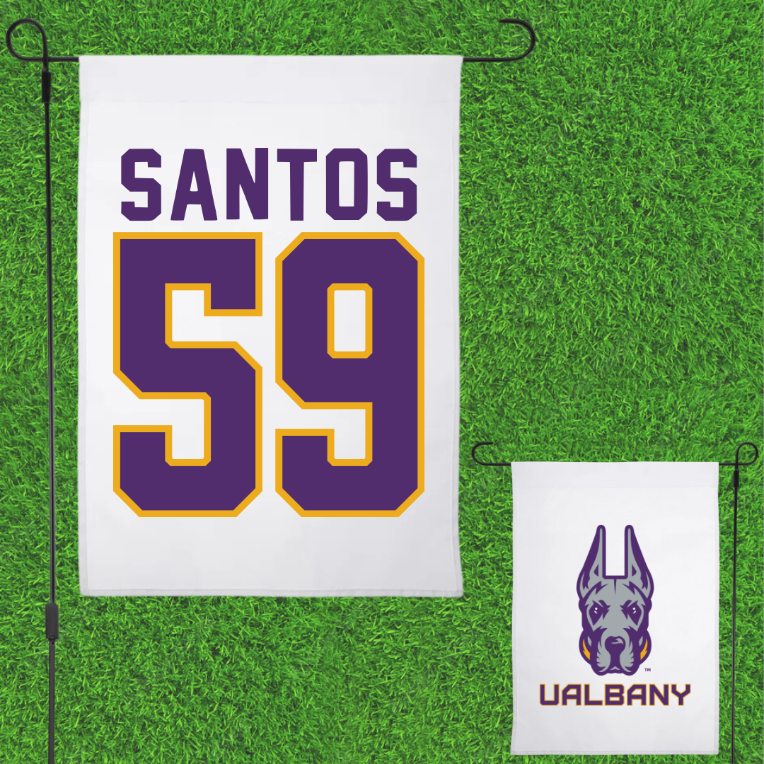 University at Albany Football White Garden Flag - #59 Kenneth Santos