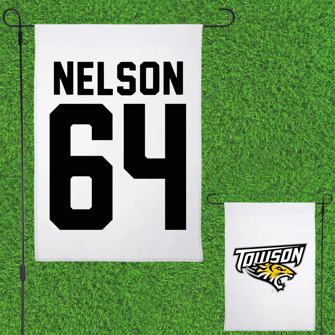 Towson University Football White Garden Flag - #64 Joden Nelson
