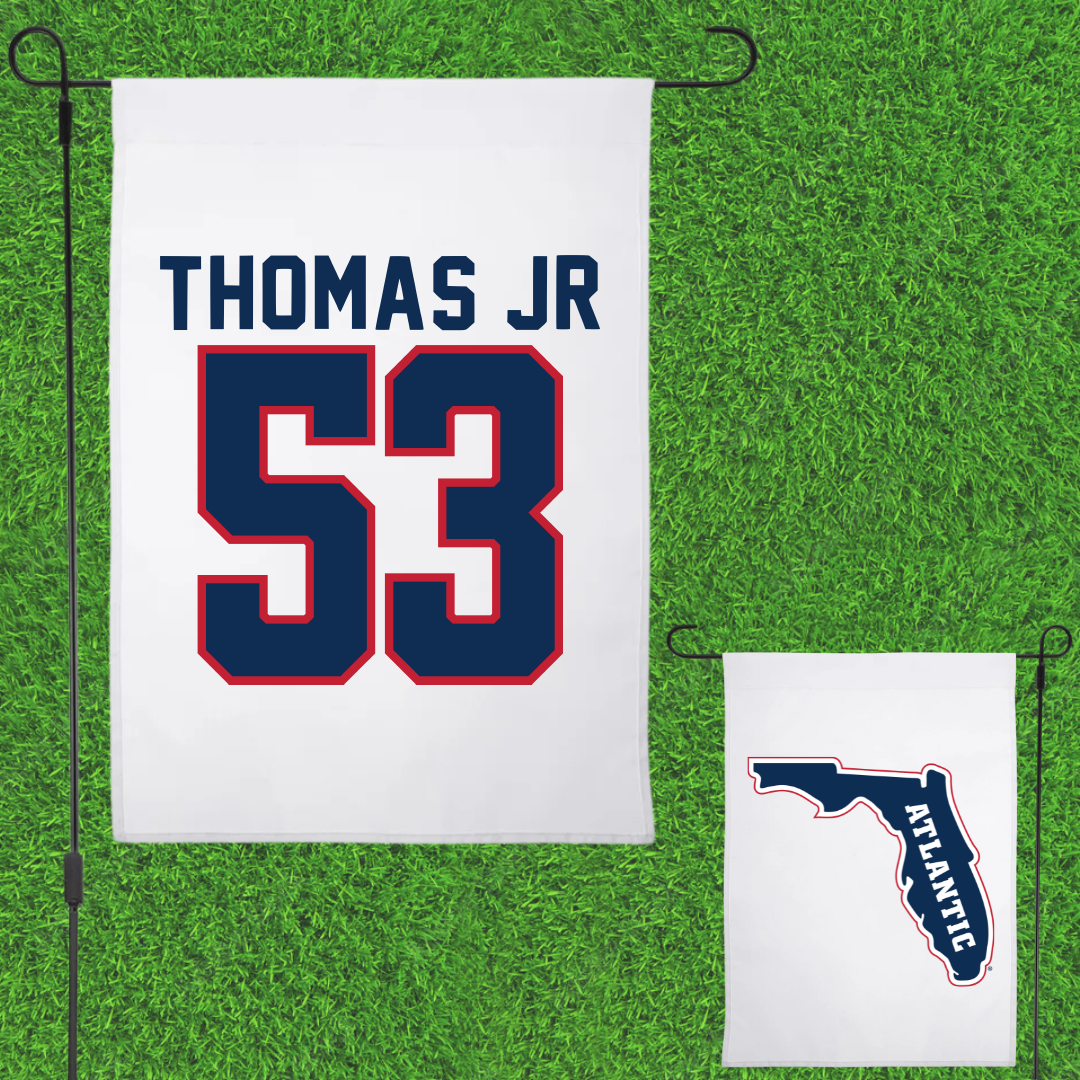 Florida Atlantic University Football White Garden Flag - #53 Richard Thomas Jr