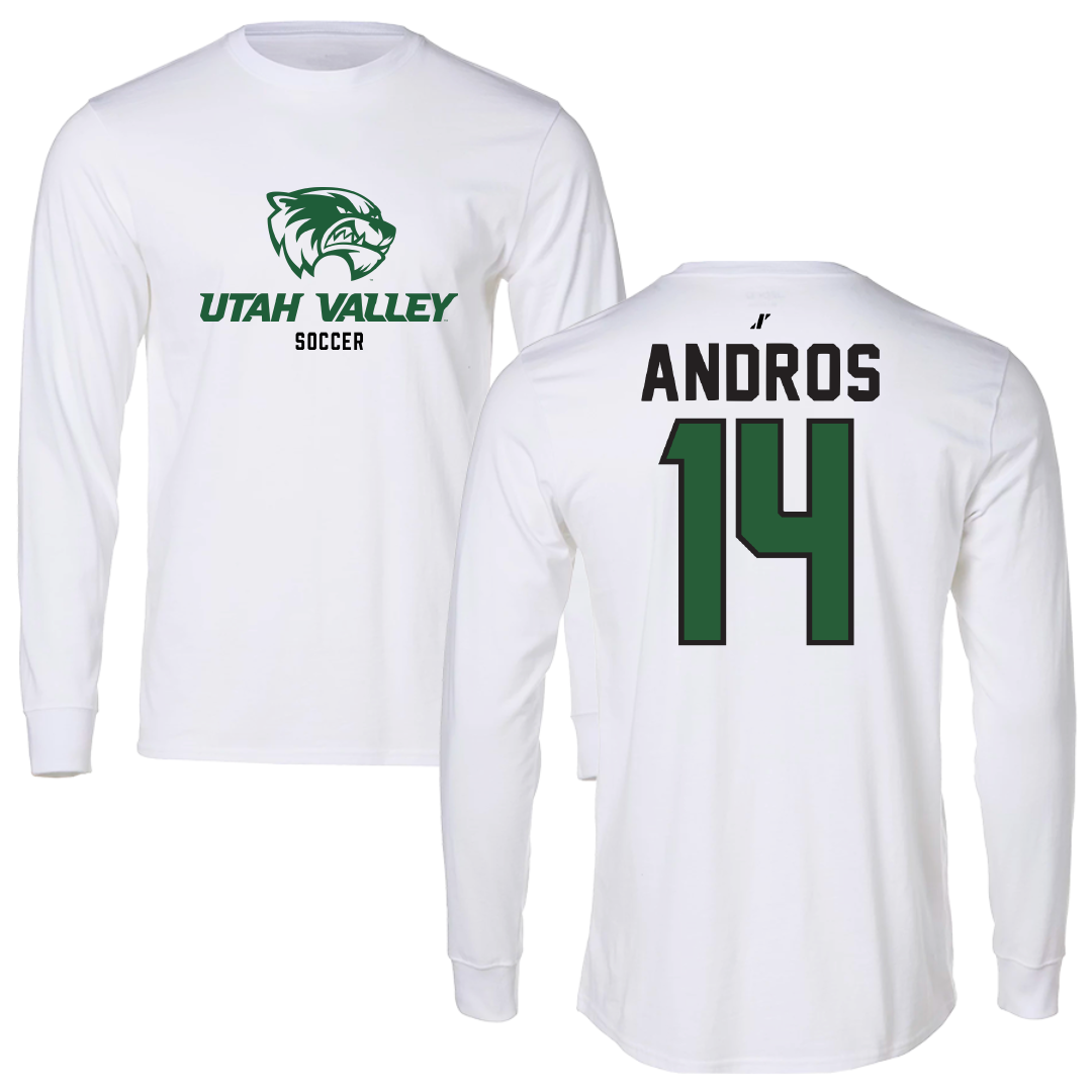 Utah Valley University Soccer White Classic Performance Long Sleeve - #14 Mark Andros