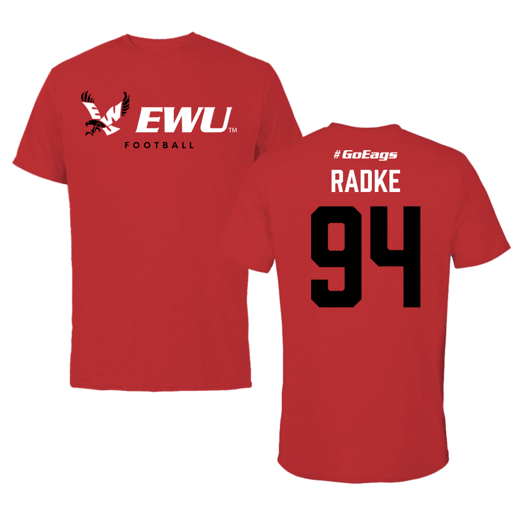 Eastern Washington University Football Red Block Tee - #94 Jaden Radke