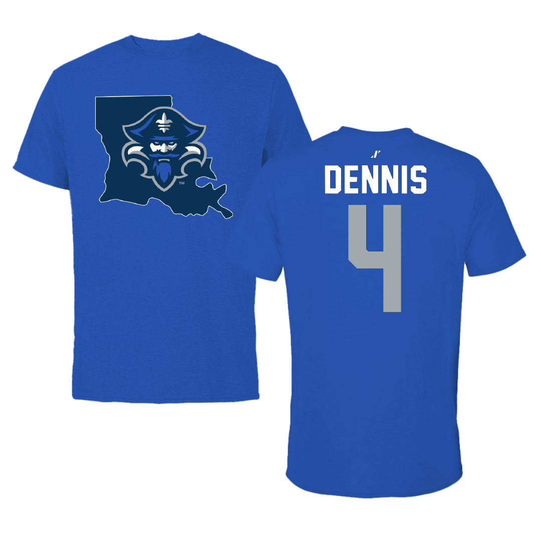 University of New Orleans Baseball Blue State Performance Tee - #4 Cortez Dennis