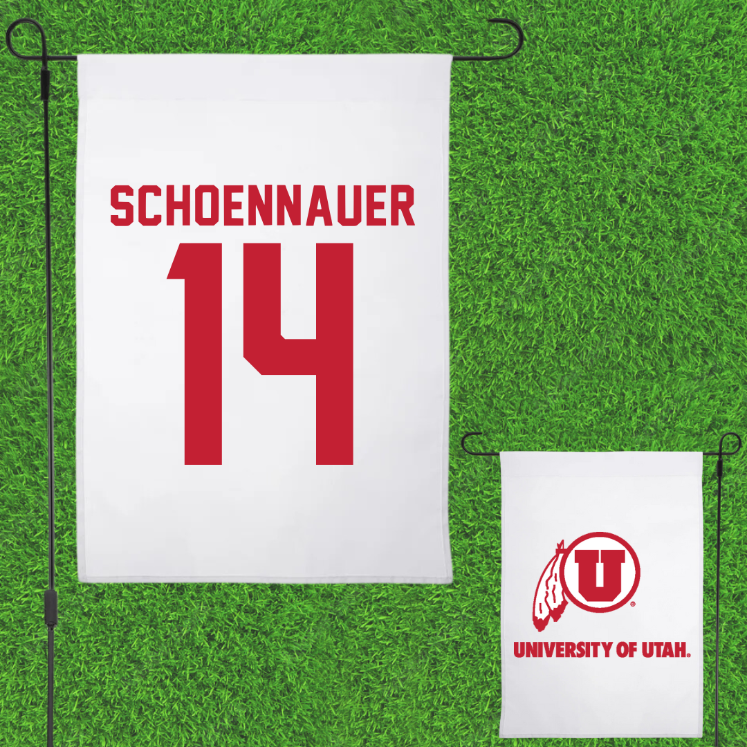 University of Utah Soccer White Garden Flag - #14 Kennedy Schoennauer
