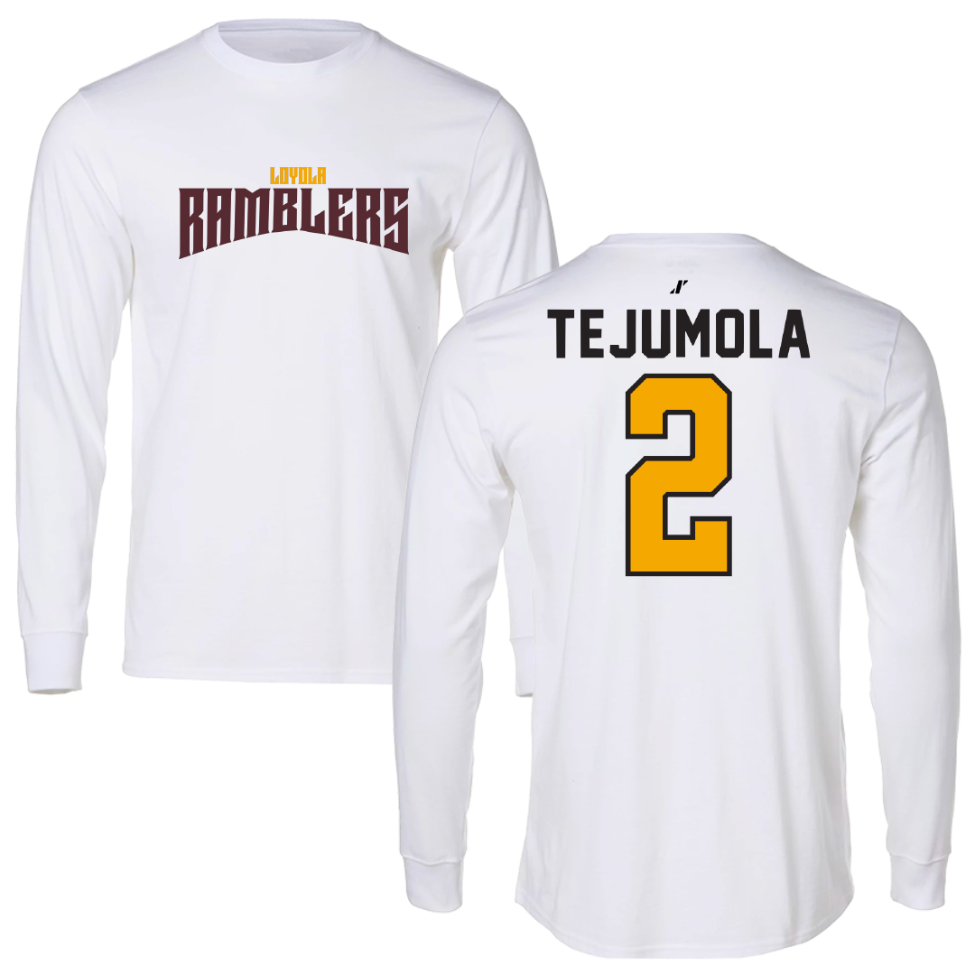 Loyola University-Chicago Soccer White Classic Long Sleeve - #2 Kamran Tejumola