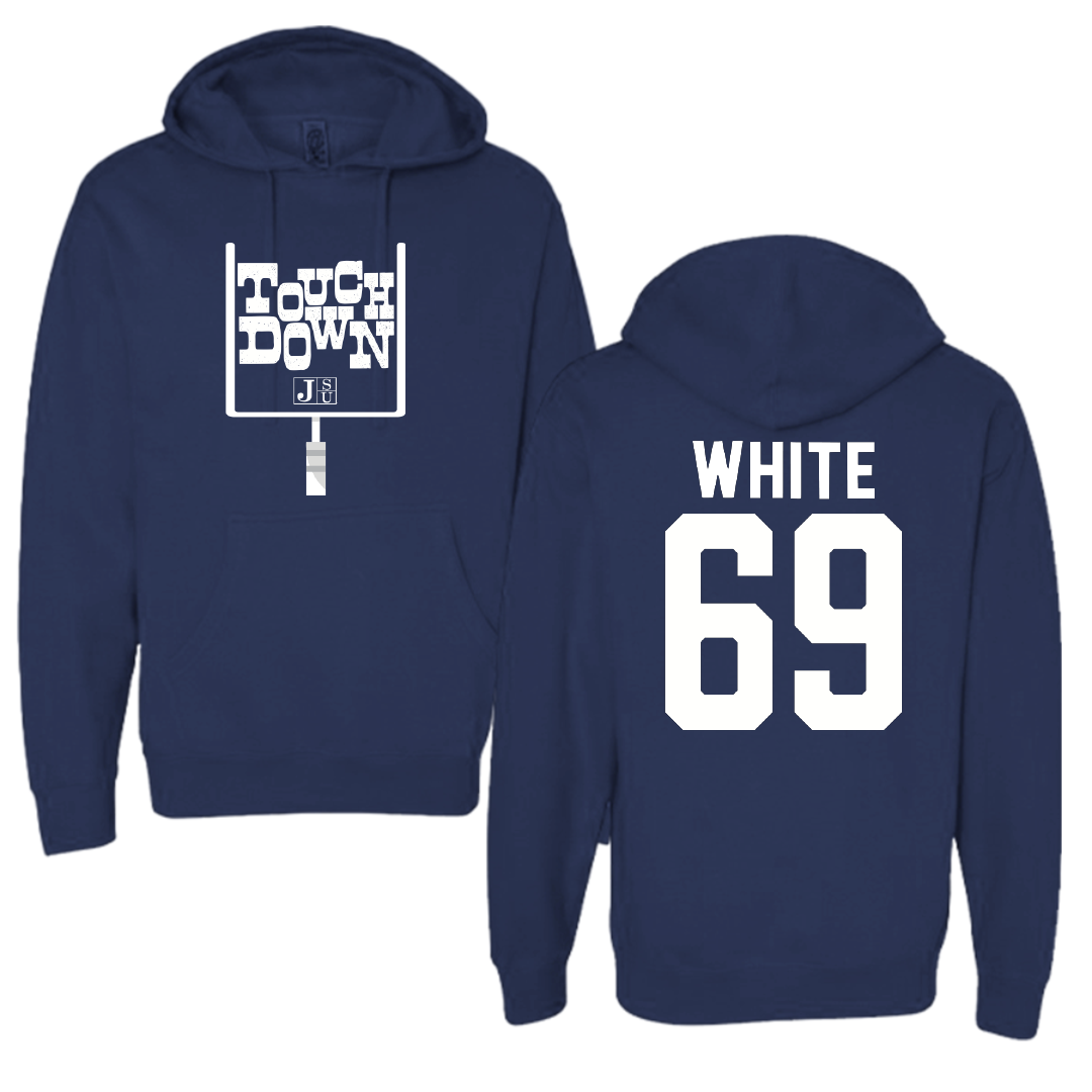 Jackson State University Football Navy Touchdown Hoodie - #69 Dequarious White