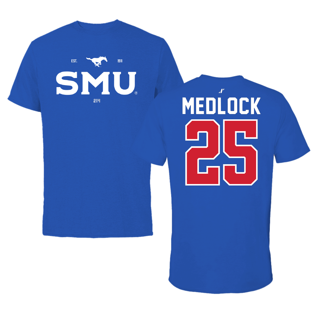 Southern Methodist University Football Blue General Performance Tee - #25 Justin Medlock