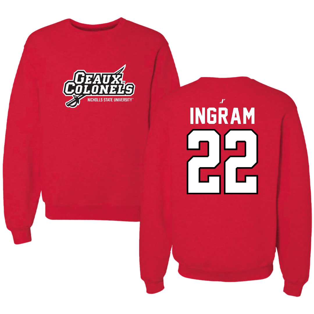 Nicholls State University Soccer Red General Crewneck - #22 Kori Ingram