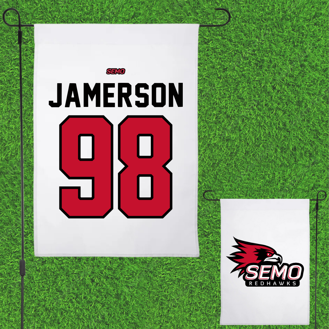 Southeast Missouri State University Football White Garden Flag - #98 Michael Jamerson