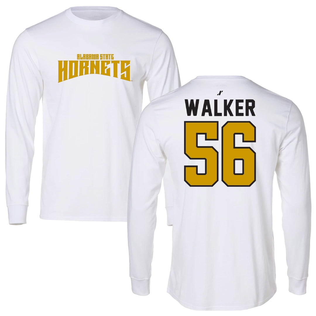 Alabama State University Football White Classic Long Sleeve - #56 Elijah Walker