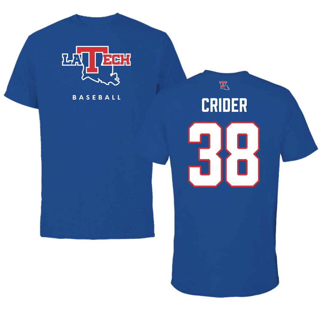 Louisiana Tech University Baseball True Royal Performance Tee - #38 Nate Crider