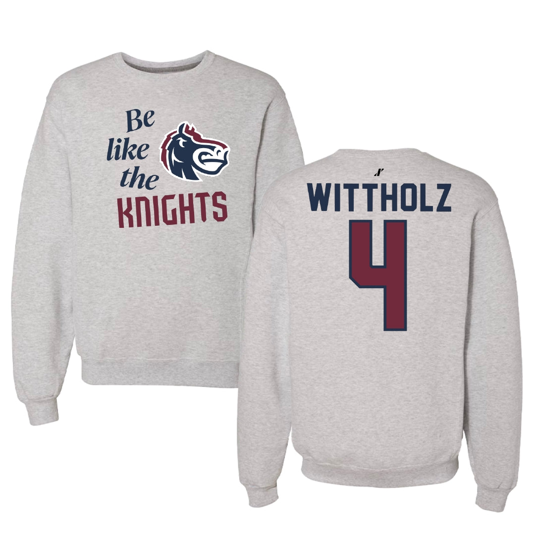 Fairleigh Dickinson University-Metropolitan Campus Volleyball Light Gray Be Like Us Crewneck - #4 Samantha Wittholz