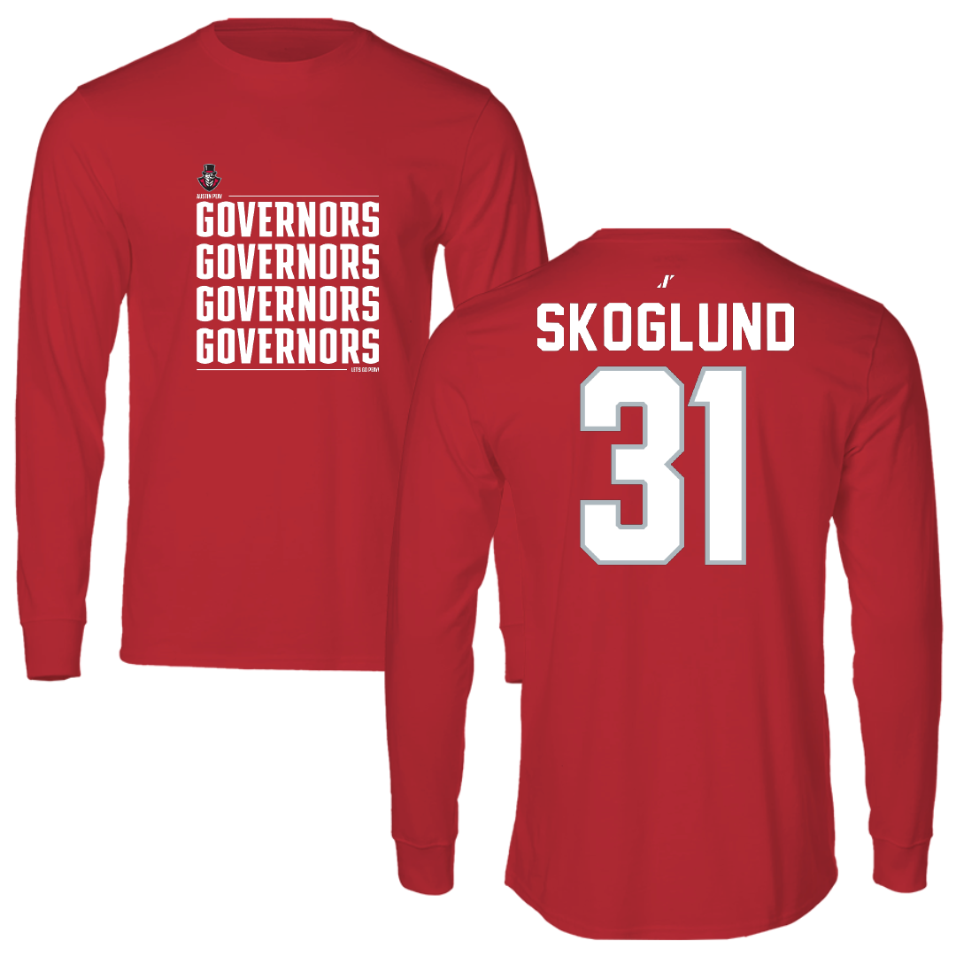 Austin Peay State University Football Red General Performance Long Sleeve - #31 Austin Skoglund