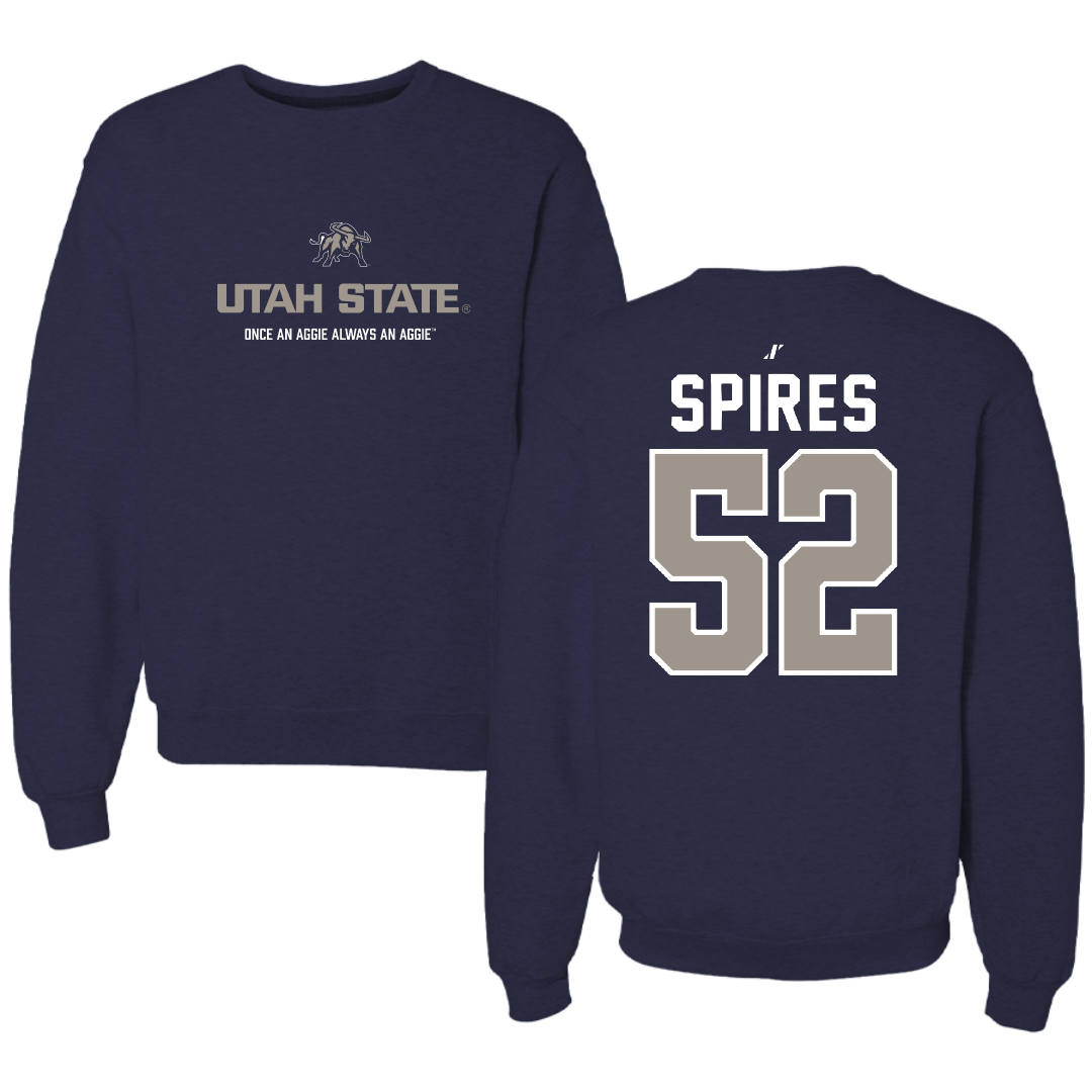 Utah State University Football Navy General Crewneck - #52 Blaine Spires