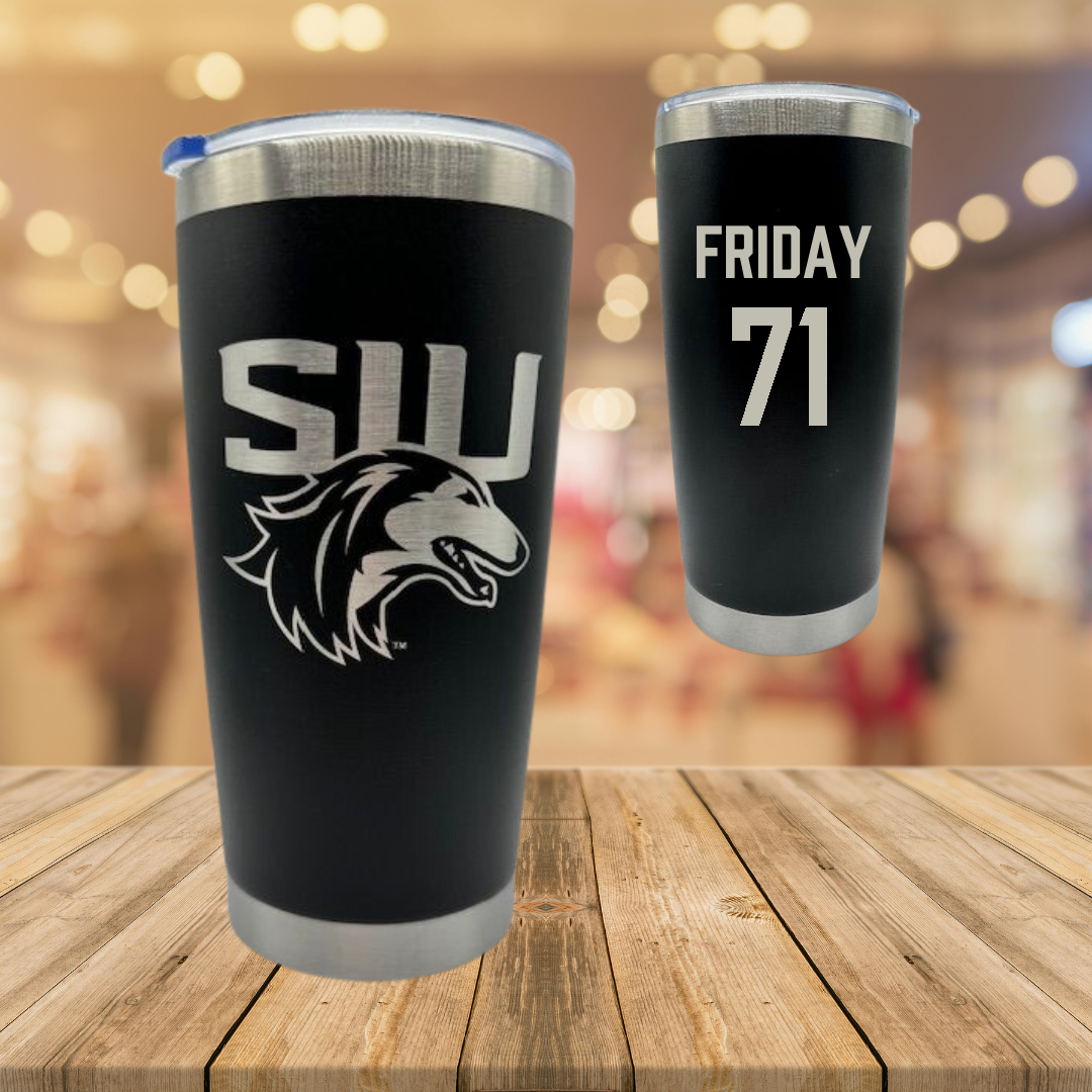 Southern Illinois University at Carbondale Football Black Stainless Steel Tumbler - #71 Ostyn Friday