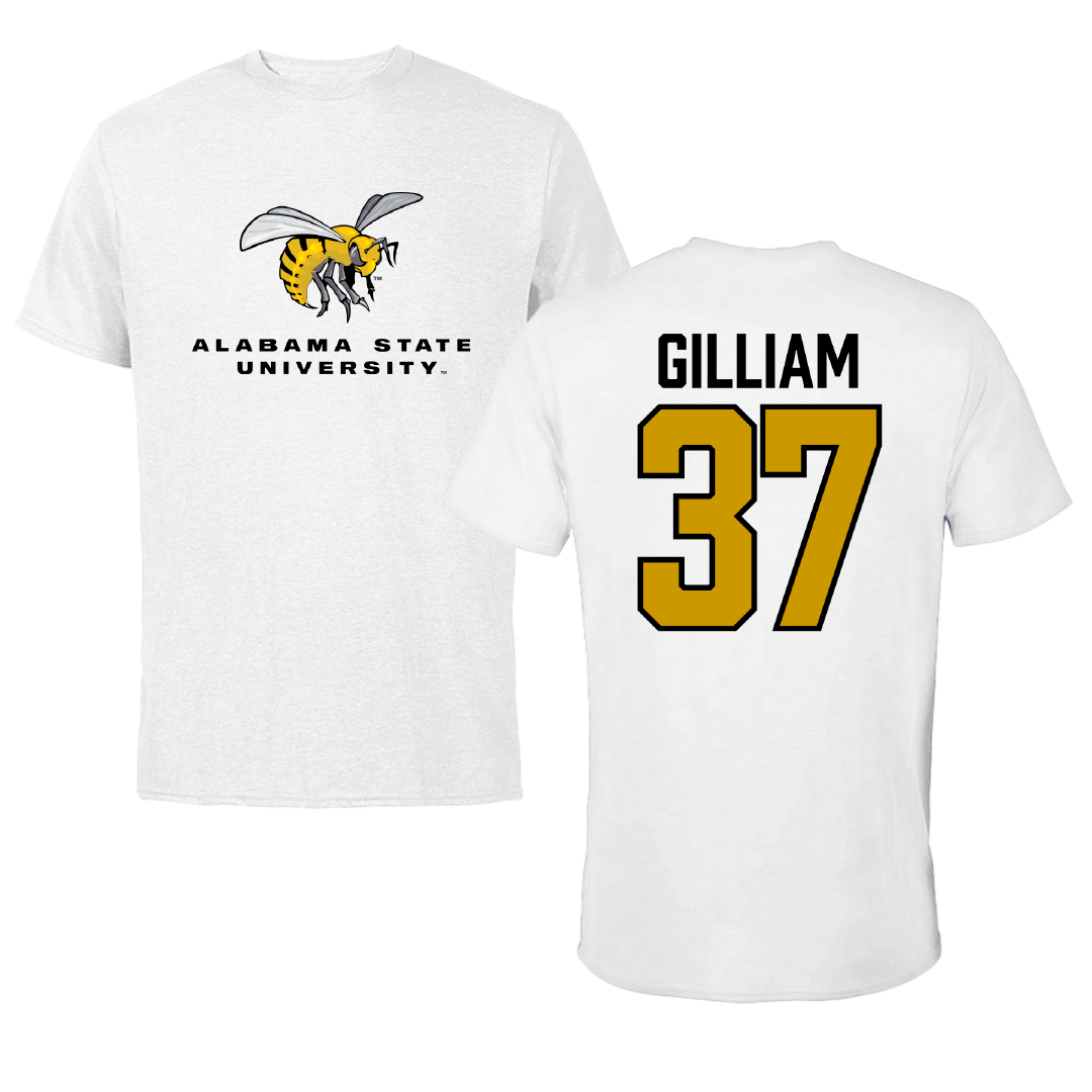 Alabama State University Football White Performance Tee - #37 Brandon Gilliam