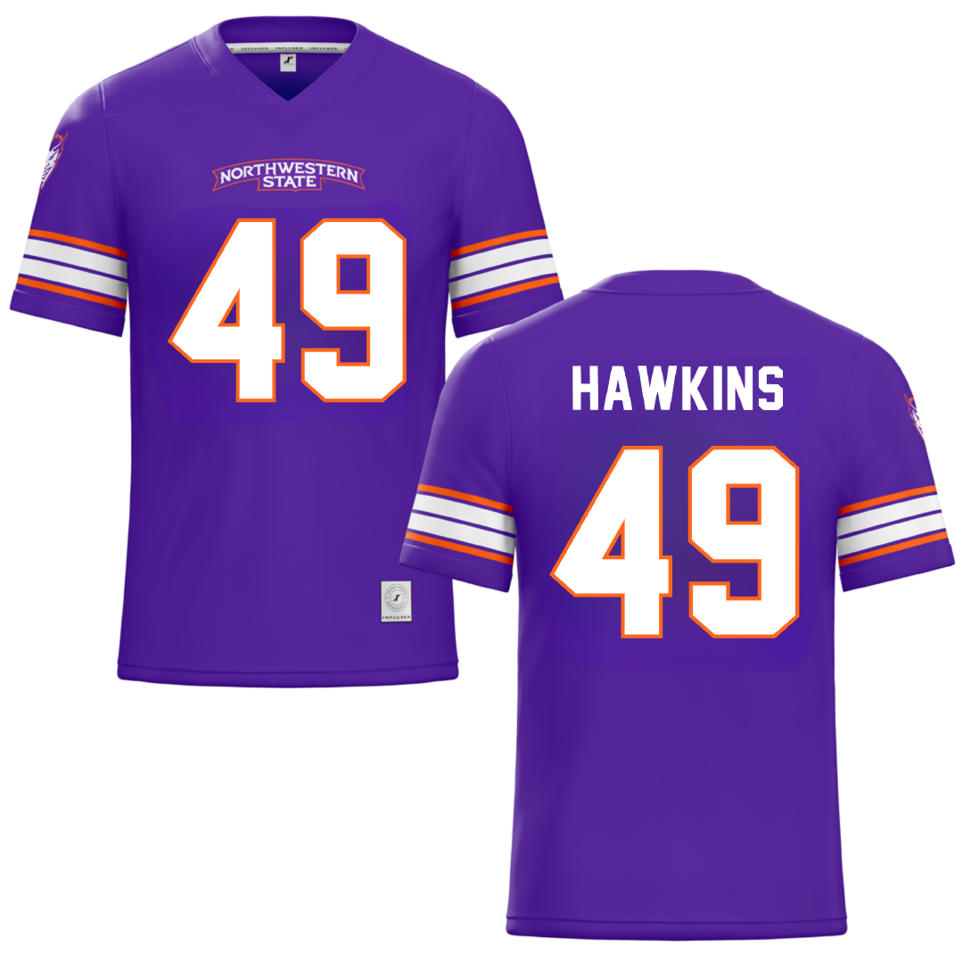 Northwestern State University Purple Football Jersey - #49 Christian Hawkins