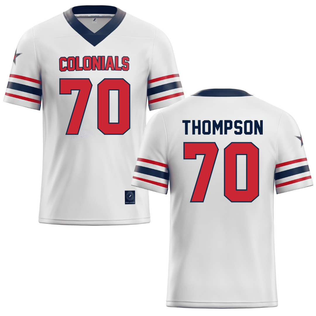 Robert Morris University White Football Jersey - #70 Dante Thompson