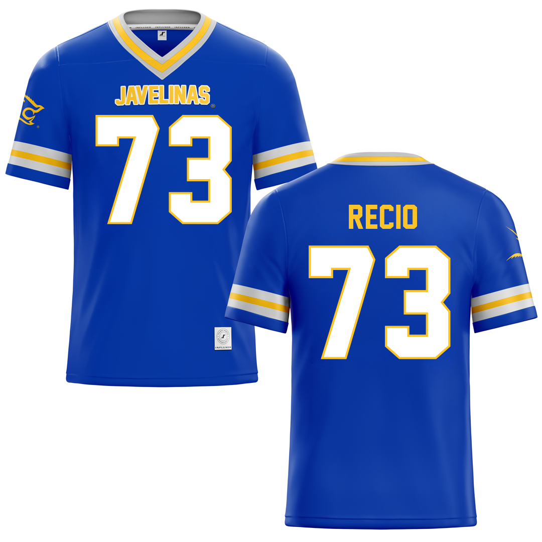 Texas A&M University-Kingsville Blue Football Jersey - #73 Rafael Recio