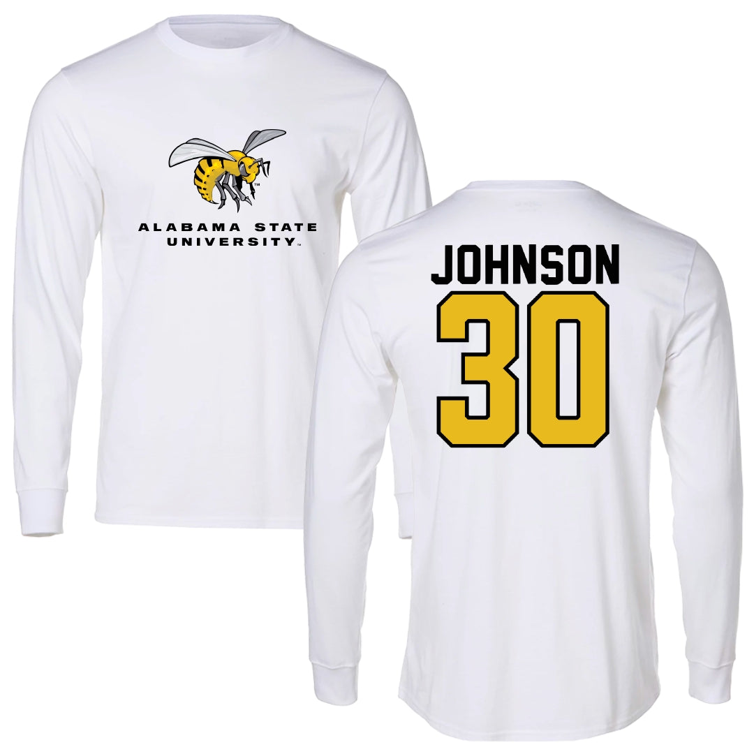 Alabama State University Football White Block Long Sleeve - #30 Ethan Johnson