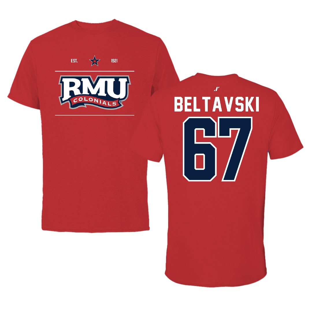Robert Morris University Football Red General Tee - #67 Luke Beltavski