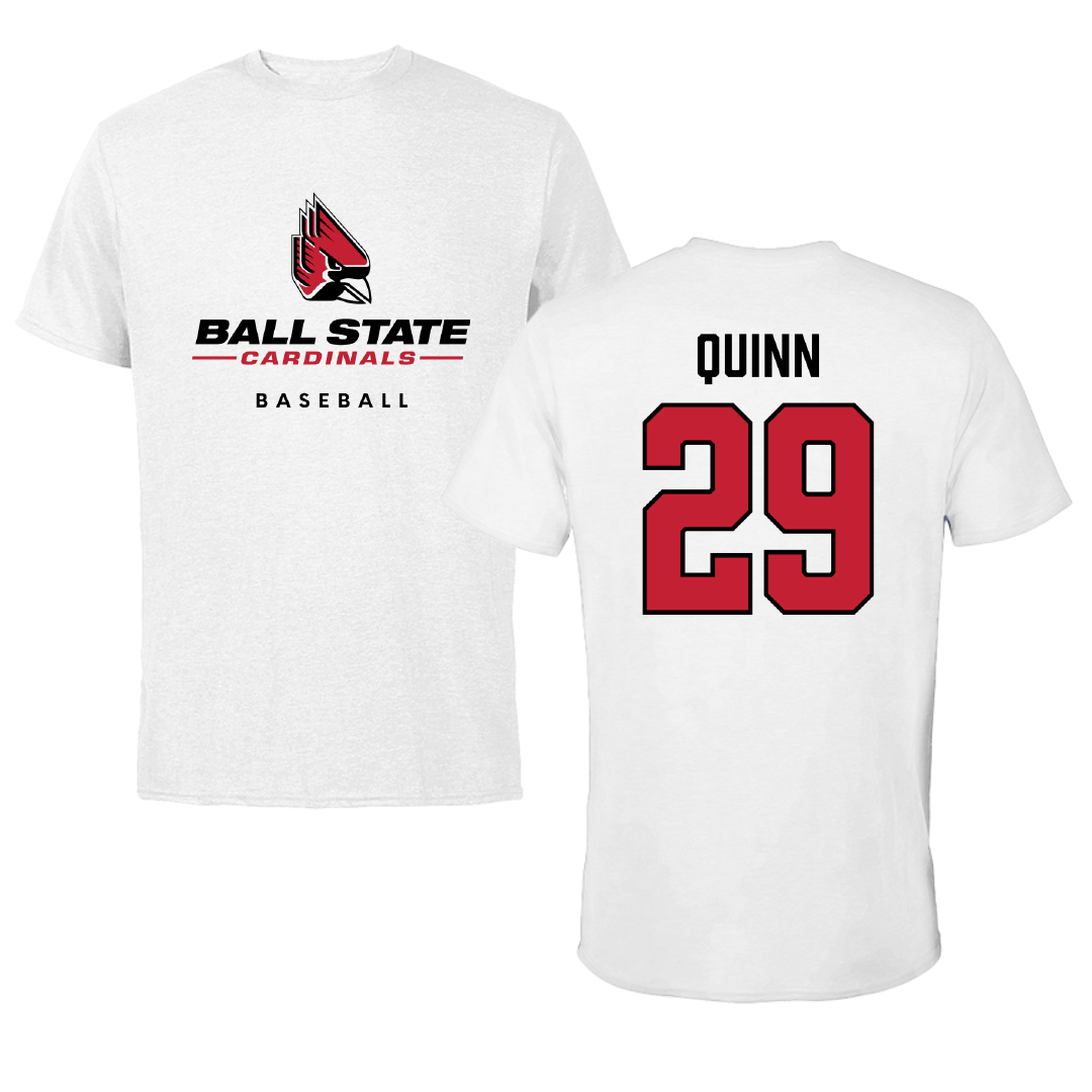 Ball State University Baseball White Performance Tee - #29 Owen Quinn