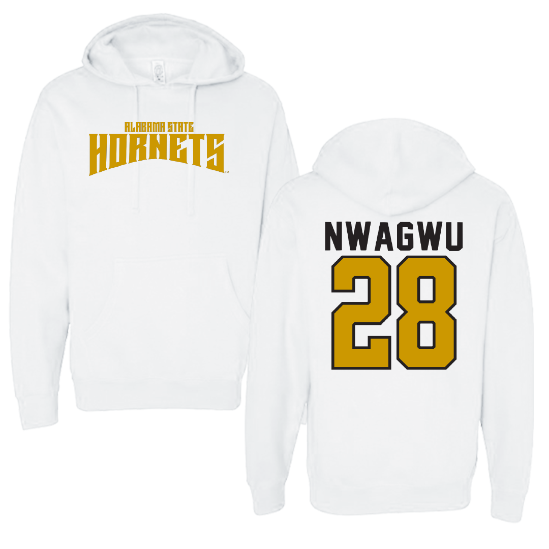 Alabama State University Football White Classic Hoodie - #28 Nathan Nwagwu