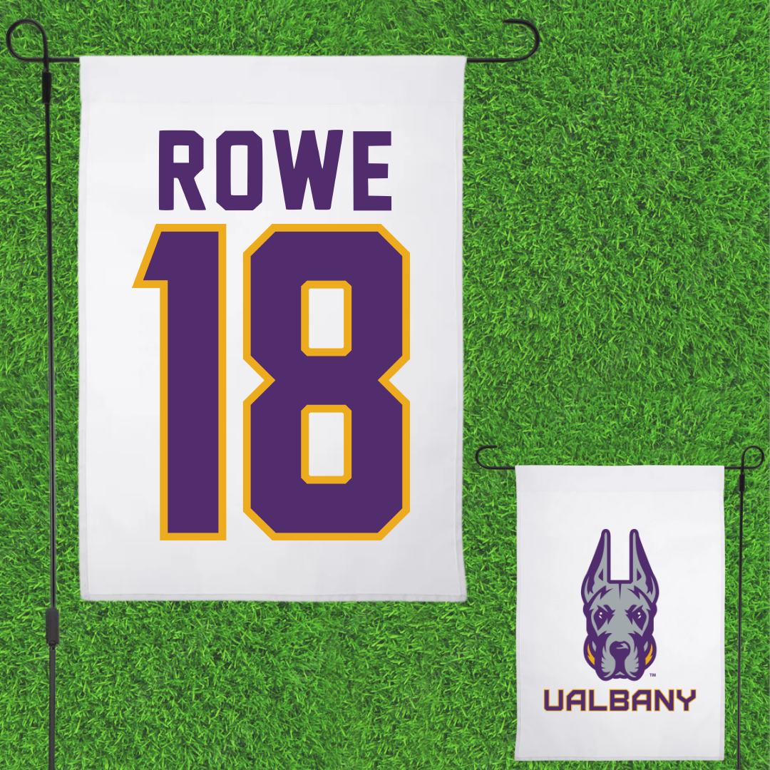 University at Albany Lacrosse White Garden Flag - #18 Courtney Rowe