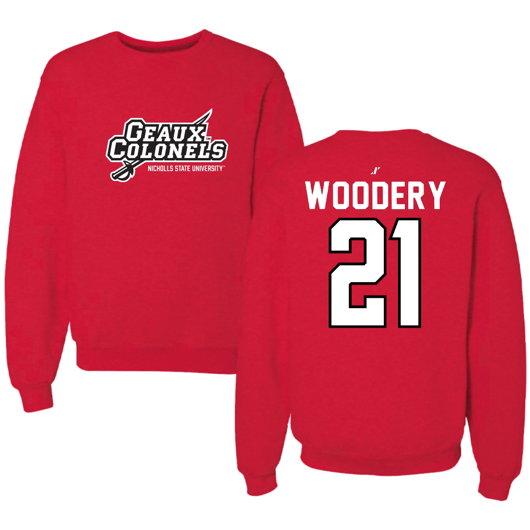 Nicholls State University Football Red General Crewneck - #21 Malik Woodery