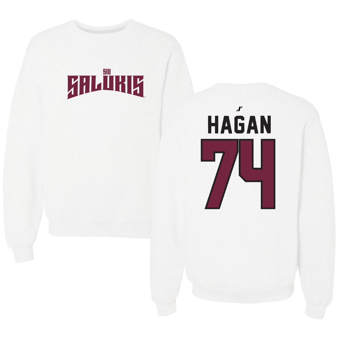 Southern Illinois University at Carbondale Football White Classic Crewneck - #74 Harris Hagan