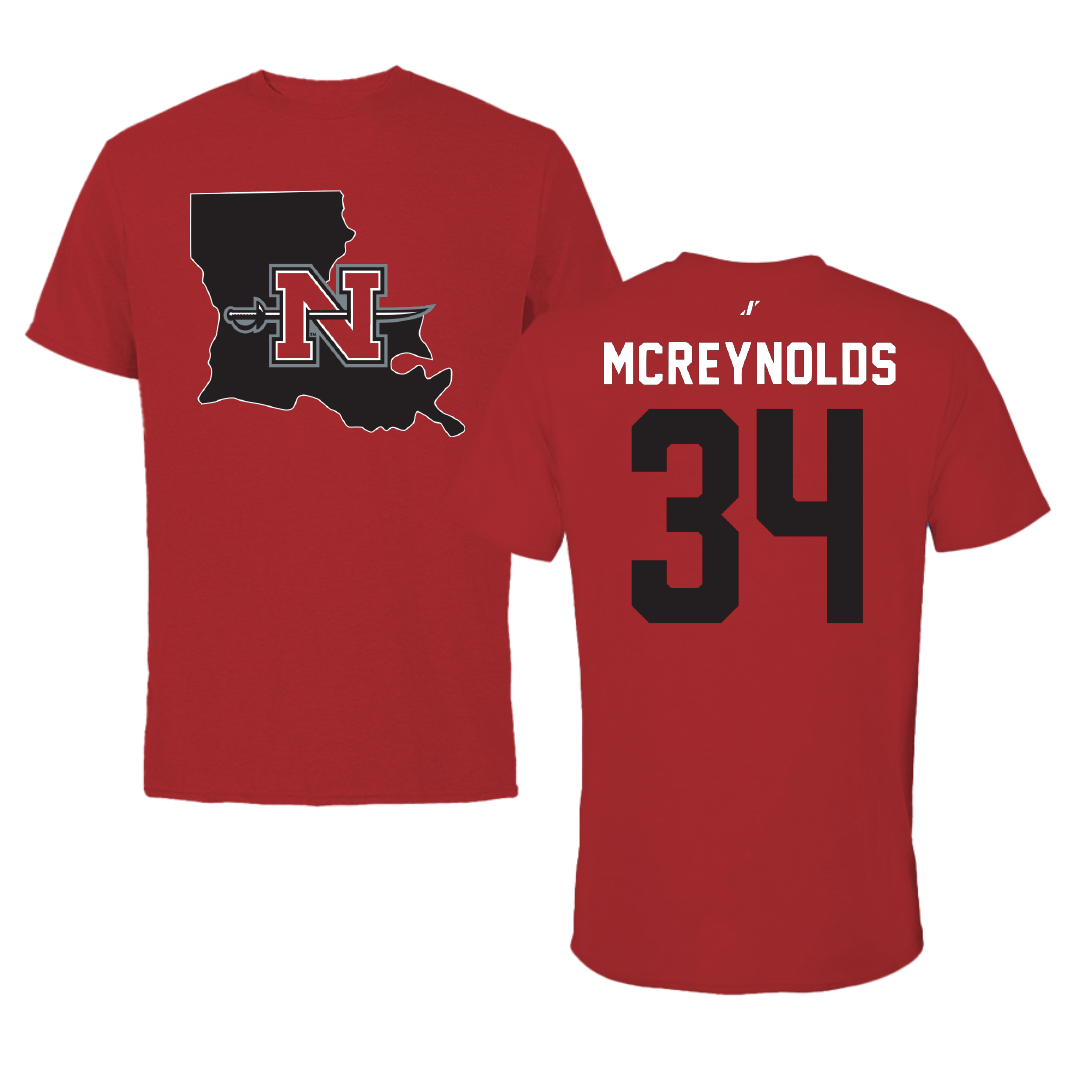 Nicholls State University Soccer Canvas Red State Tee - #34 Mallory McReynolds