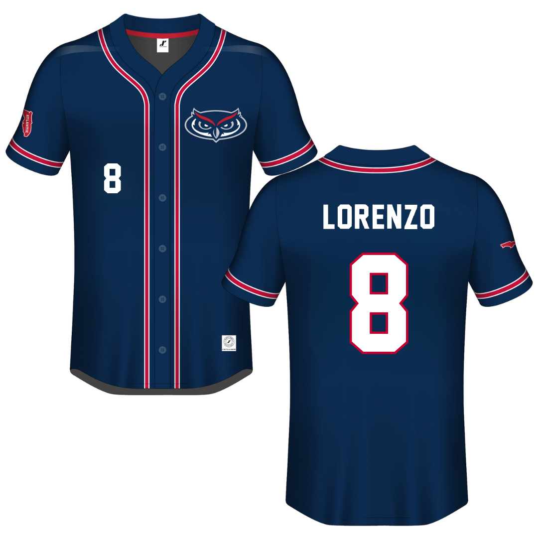 Florida Atlantic University Navy Button-Down Jersey - #8 Brooklyn Lorenzo